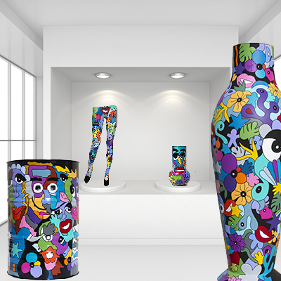 oeuvres d'art réalisées par Sofi artiste peintre pour des objets déco design et colorés, des pièces uniques, tableaux et sculptures
