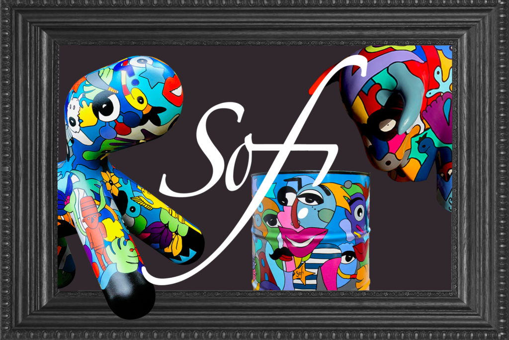 sofi, artiste peintre dans les PO pour des tableaux, sculptures objets déco très colorés et design