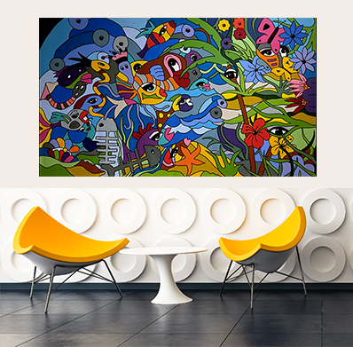 tableau artiste française coloré et design comme Nikki de Saint Phalle pour une décoration d'intérieur unique par Sofi, artiste designer Française