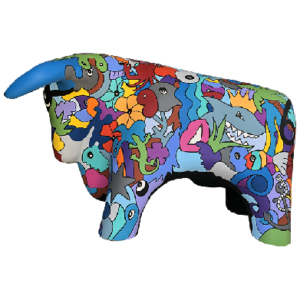 Taureau en résine design coloré réalisé par Sofi Francerie Artiste designer et Artiste peintre dans le 66