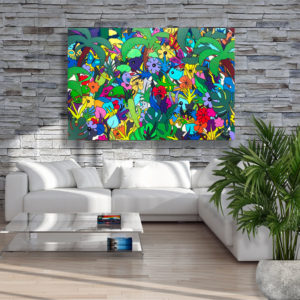 très grand tableau coloré 147 x 97 cm sur le thème tropiques par Sofi artiste peintre designer dans les PO