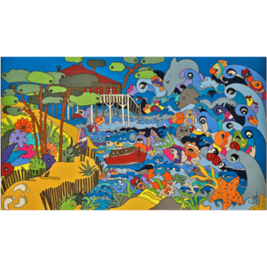 tableaux poissons colores - tableau coloré par Sofi artiste designer à Perpignan dans les pyrénées orientales 66 sur le paysage landais et l'ocean landais.