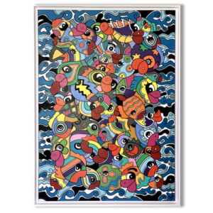 Toile, tableau design décoration bord de mer et poissons original et design. tableaux colorés de Sofi, artiste peintre France dans le 66