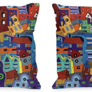 coussins carrés colorés réalisés par Sofi, artiste peintre France dans les Pyrénées Orientales - Objet déco et tendance coussins colorés en satin