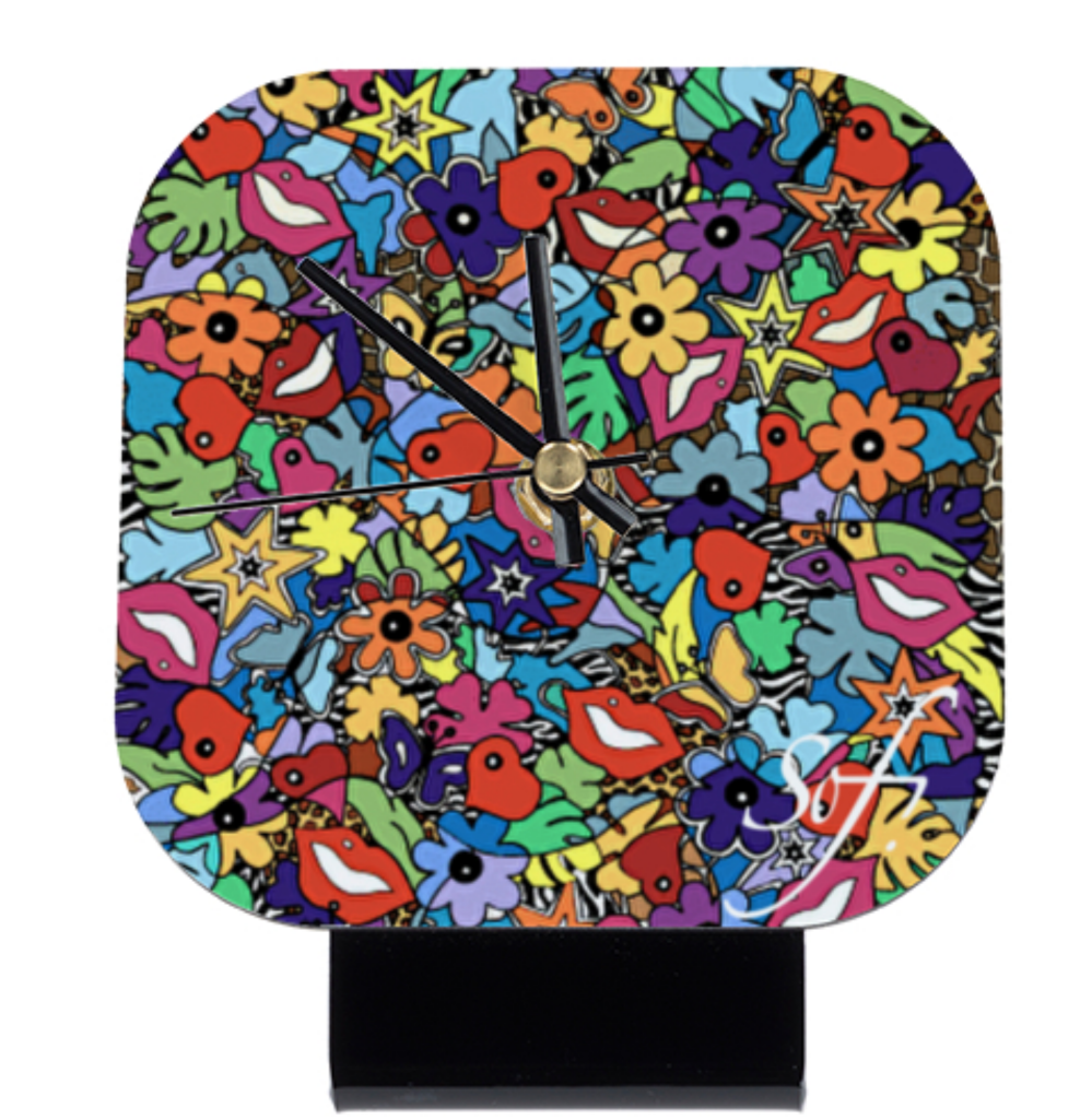 horloge de table, cadeau de noel original et coloré par Sofi, artiste peintre France