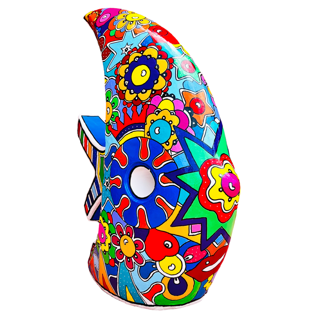 statue design de jardin poisson coloré pour l'extérieur en pièce unique