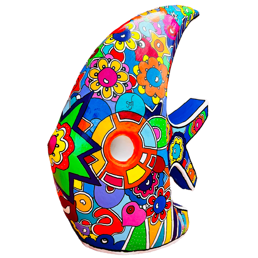 statue design de jardin poisson coloré pour l'extérieur en pièce unique